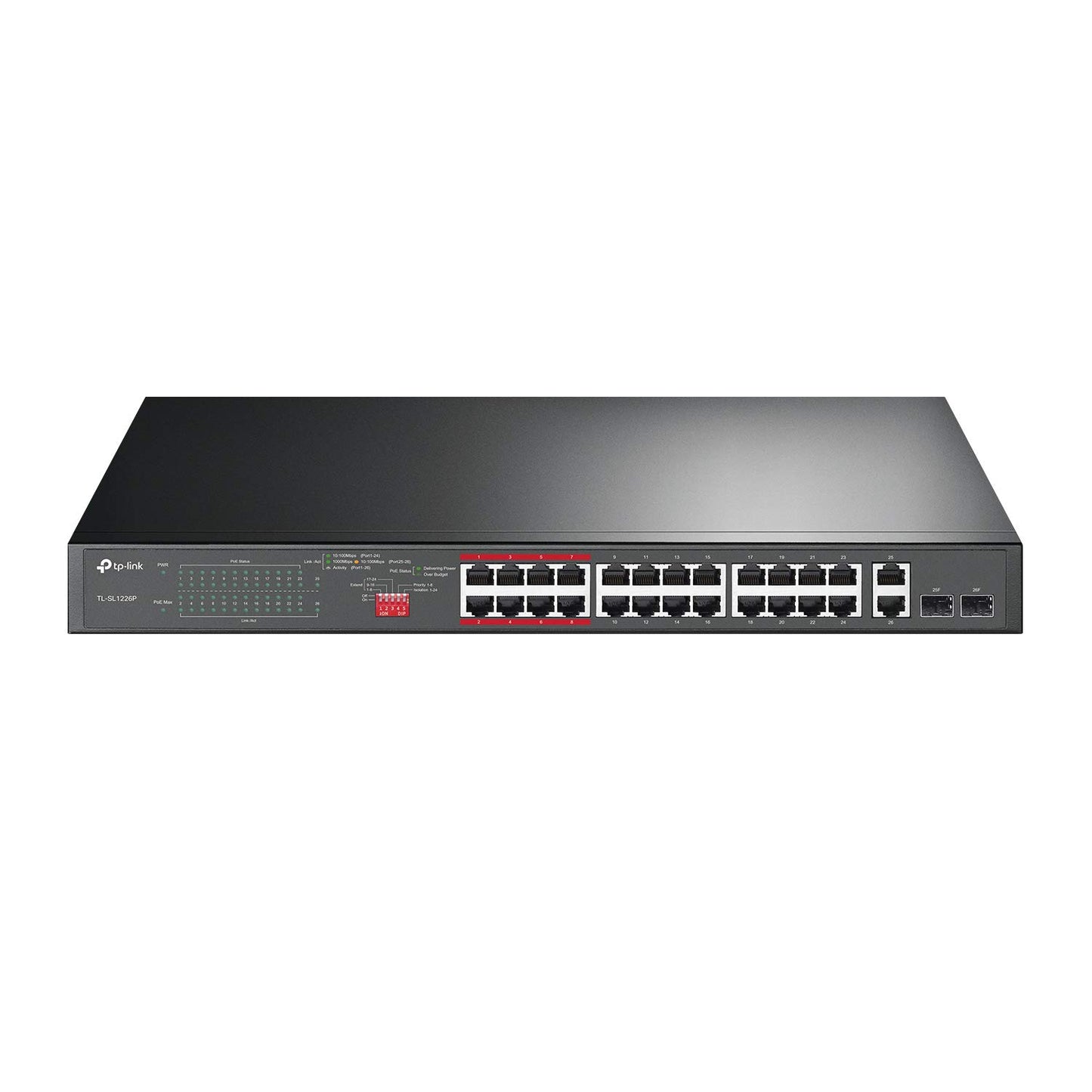 TP-Link 24 Puertos 10/100 Mbps Fast Ethernet PoE Switch 24 Puertos PoE+ a 250 W, con 2 Puertos Gigabit de Enlace Ascendente