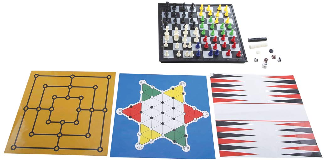 LEXiBOOK - Juego de juegos 8 en 1, ajedrez, damas, backgammon, damas chinas, juego Morris de nueve hombres, juego de serpientes y escaleras, juego de ganso, juego de ludo, JGM800