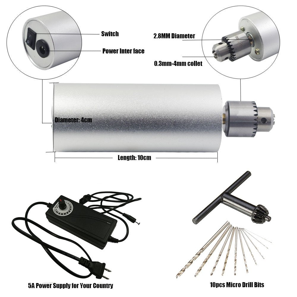 Yakamoz 0,3 mm - 4 mm ajustable Micro Mini eléctrico taladro de mano de aluminio portátil herramienta de bricolaje, 5a Adjustable Mini Drill