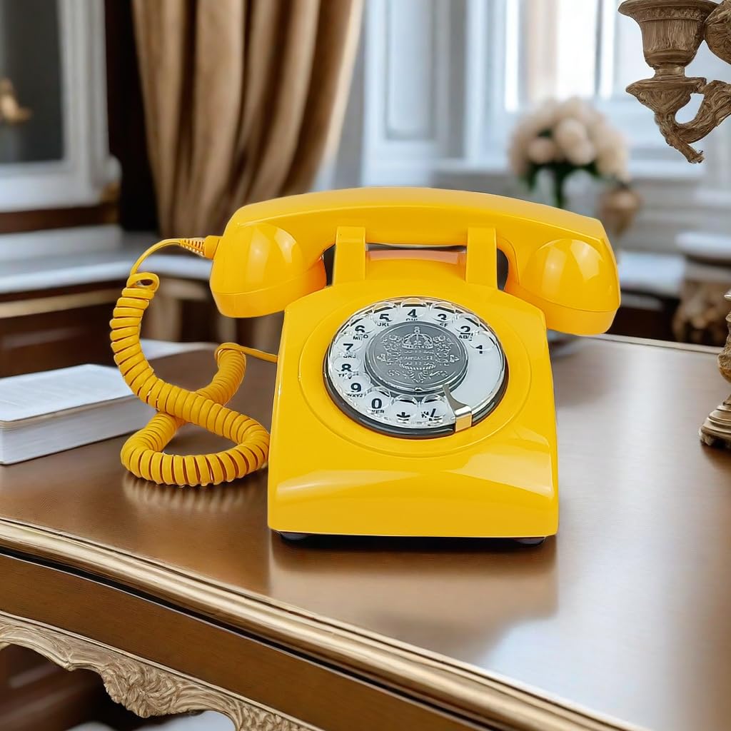 Teléfono retro con cable, teléfono fijo TelPal con teclado de esfera giratoria antiguo, teléfonos clásicos de los años 80, para regalo