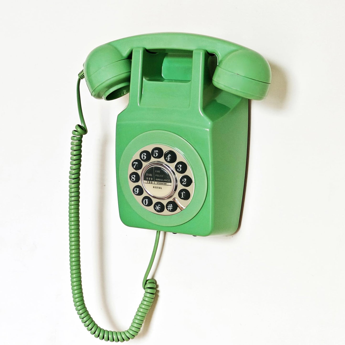 Teléfono de pared, teléfono fijo con cable para el hogar, teléfono retro montado en la pared, teléfonos antiguos de los años 60, teléfono analógico de línea única con timbre fuerte para personas mayores (verde)