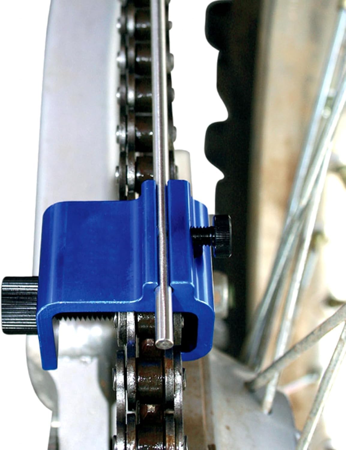 LimCryspp Herramienta de Alineación de Cadena de Motocicleta, Aleación de Aluminio, Herramienta de Alineación de Cadena Rápida y Fuerte, Fácil de Usar, Reparación Eficiente para (Azul)