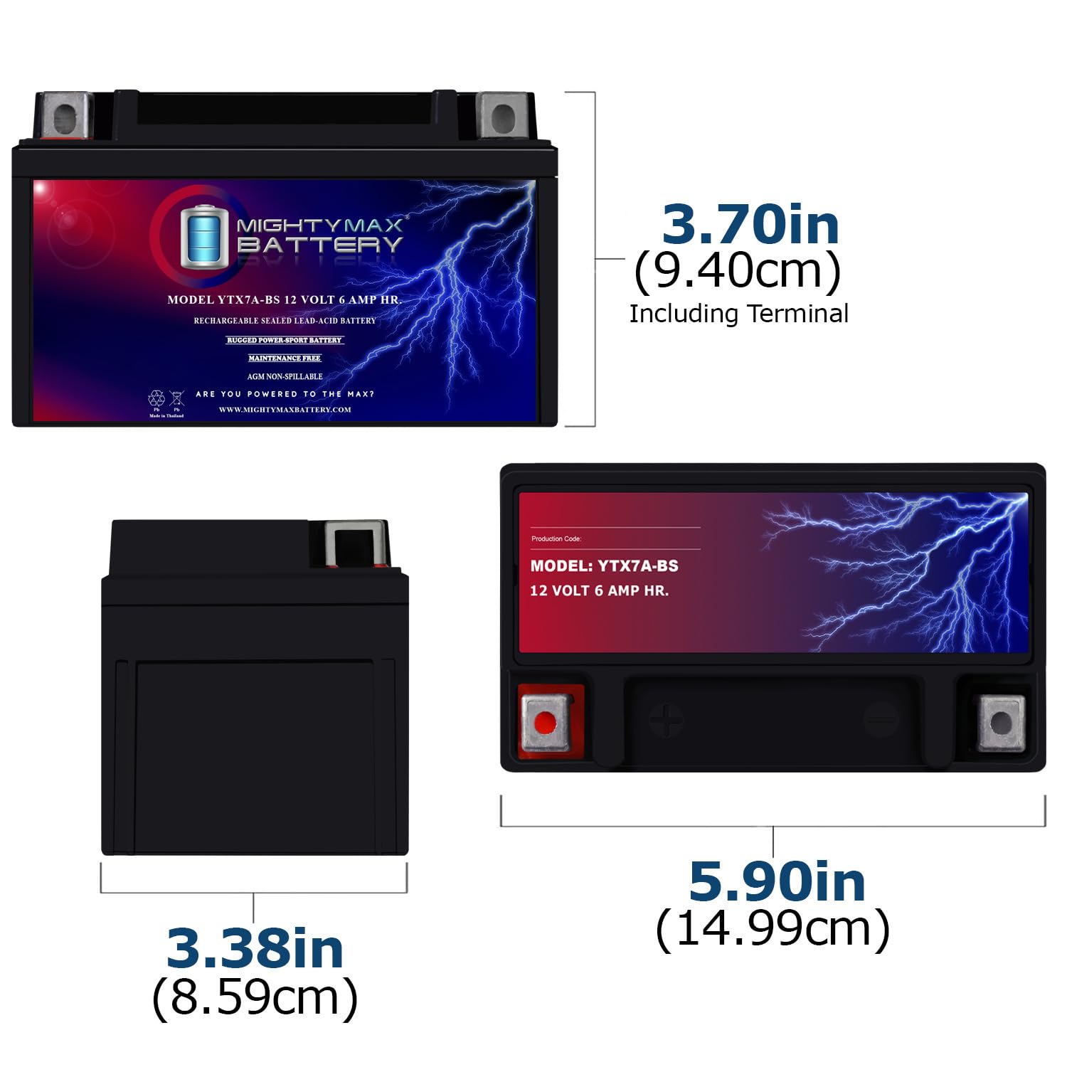Batería SLA Power Sport Mighty Max Battery YTX7A-BS 12V 6AH 105 CCA