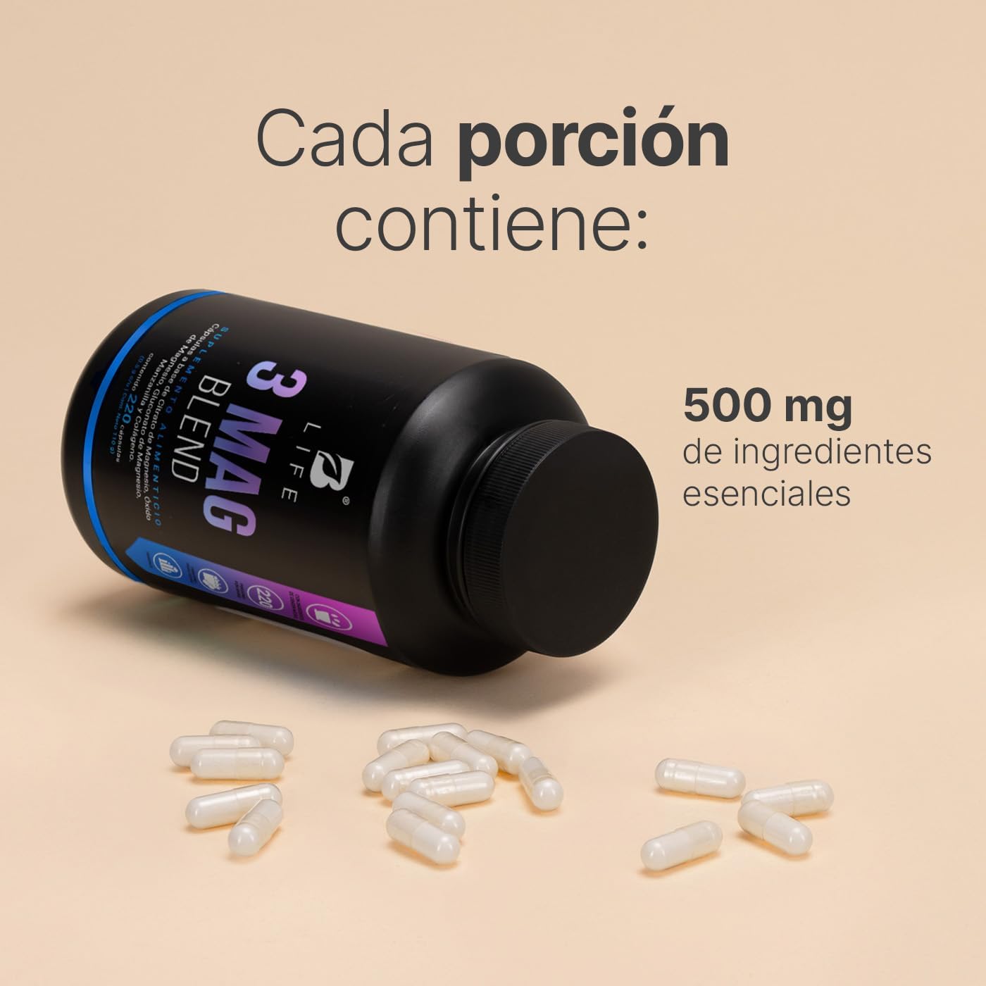 B Life Company | Citrato, Óxido y Gluconato de Magnesio | 220 Cápsulas de 500 mg | Alta absorción. Ingredientes Naturales. 3 Mag Blend.