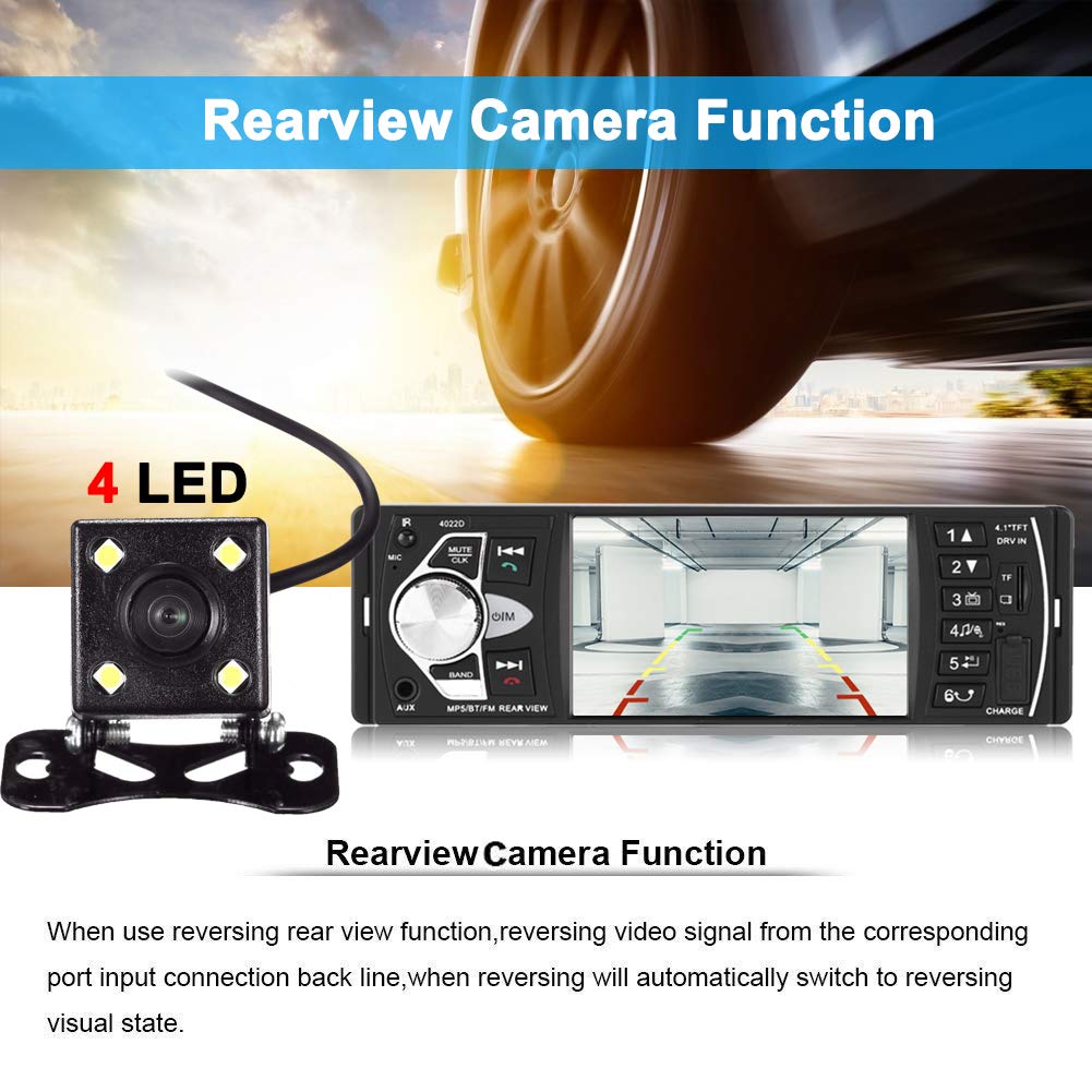 Haofy Radio Estéreo Inalámbrico para Coche con Pantalla Táctil de 4.1 Pulgadas, Cámara de Visión Trasera, Bluetooth, Reproductor MP5 Universal