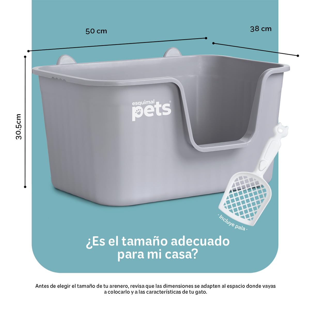 Arenero para Gato ESQUIMAL Gris Paredes Altas con Pala