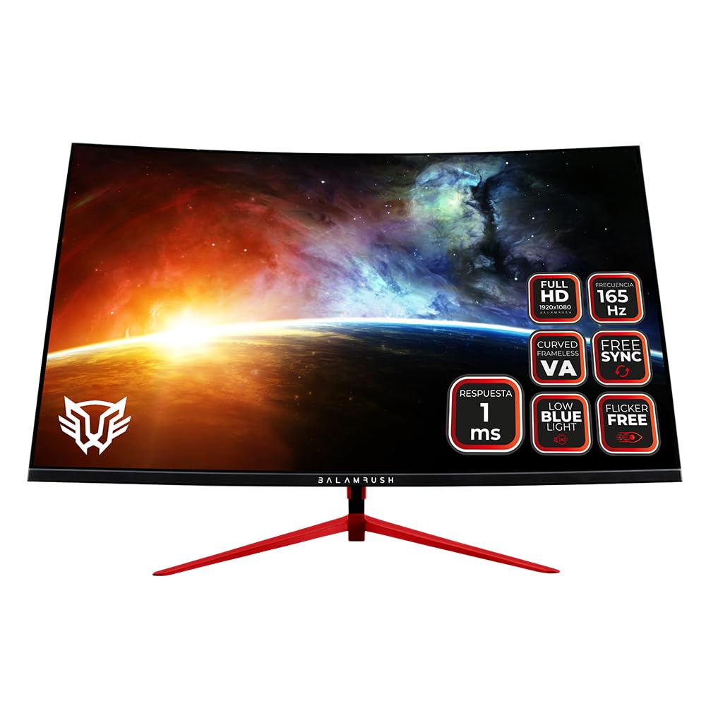 Balam Rush Monitor Gamer Curvo Panel VA de 27" Ultra Earth MTX27C / Full HD 1080p 165Hz 1ms 1xHDMI 1.4+1xDP 1.4+Vesa 100x100mm FreeSync Flicker Free Low Blue Light Negro Legend Series