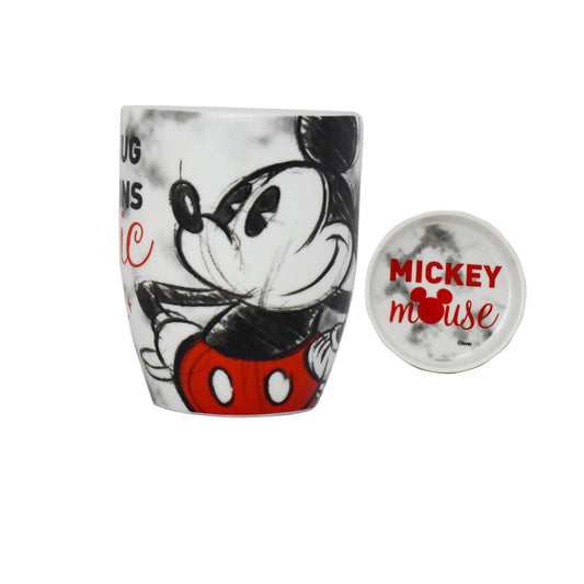 FUNKIDS 1754-17 Taza para Café con Tapa Disney Mickey Mouse de Cerámica de 385 Mililitros