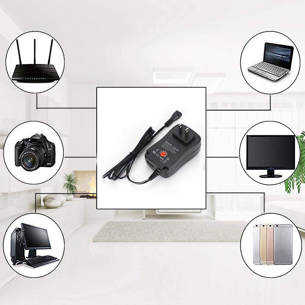 Adaptador de Corriente Universal ASHATA Negro con Conector DC para Pantalla LED y Equipo de Seguridad