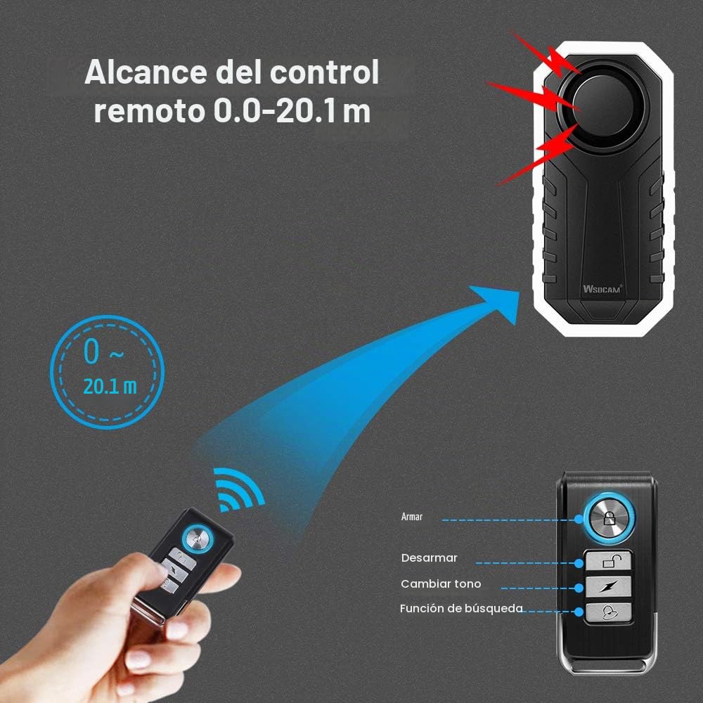 Alarma de Bicicleta Wsdcam Negro 113dB Sensor de Movimiento Inalámbrico Impermeable con Control Remoto
