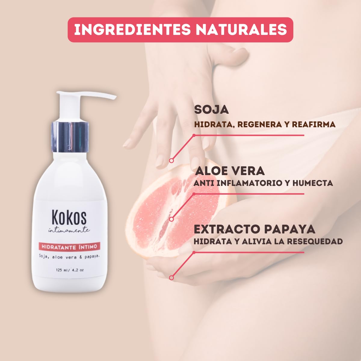 KOKOS Organic, Hidratante Vaginal, Alivia resequedad y sensibilidad en la zona íntima, Protege la zona vulvar, No contiene químicos, Contenido 120 ml.