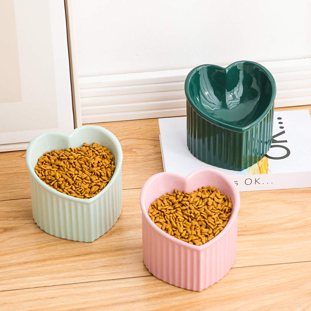 HCHLQLZ - Cuencos elevados de cerámica para gatos, cuencos inclinados para alimentos o agua, sin estrés, prevención de reflujo, aptos para lavavajillas y microondas, sin plomo ni cadmio