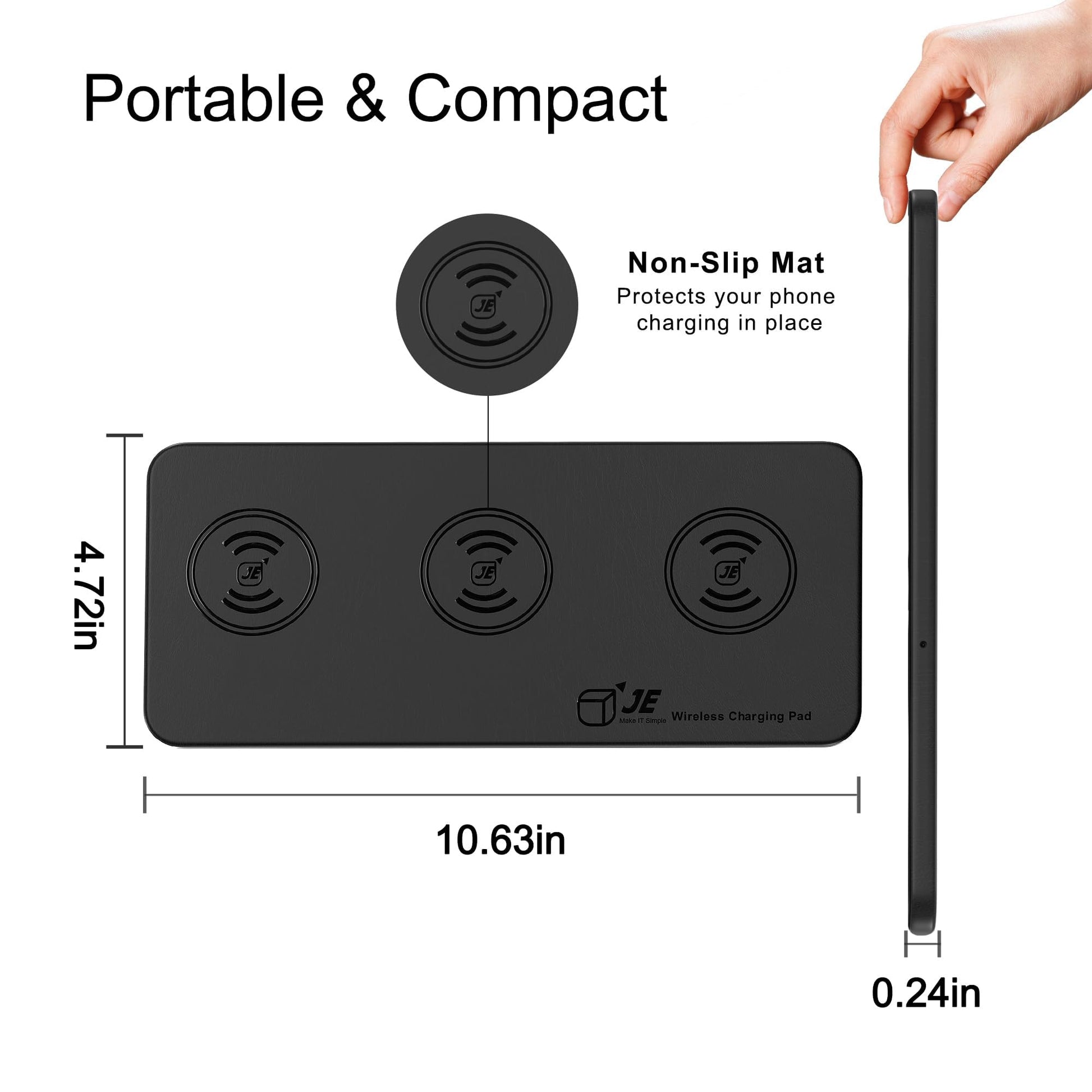 JE Cargador inalámbrico 3 en 1, Estación de Carga inalámbrica Compatible con iPhone 15/14/13/12/11/XR/XS/8, Cargador Inductiva Wireless para AirPods 3/2/Pro