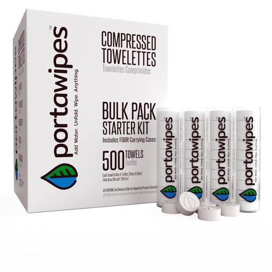 Paquete de 500 Toallas de Papel Comprimido Portawipes con 4 Estuches de Transporte