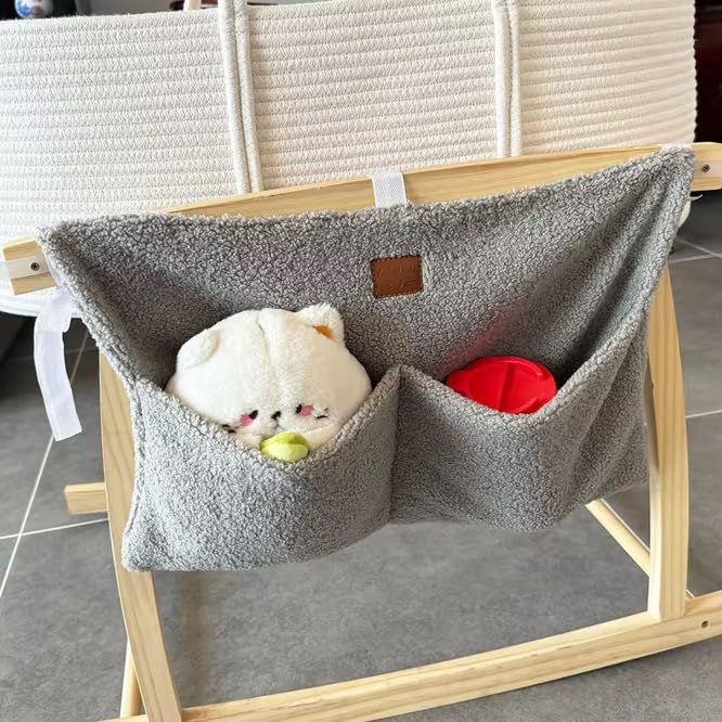 Adm&Eve - Organizador para pañales de noche, material de peluche con 2 compartimentos para portabebés, cuna, carriola y cambiador, organizador de almacenamiento colgante (gris)