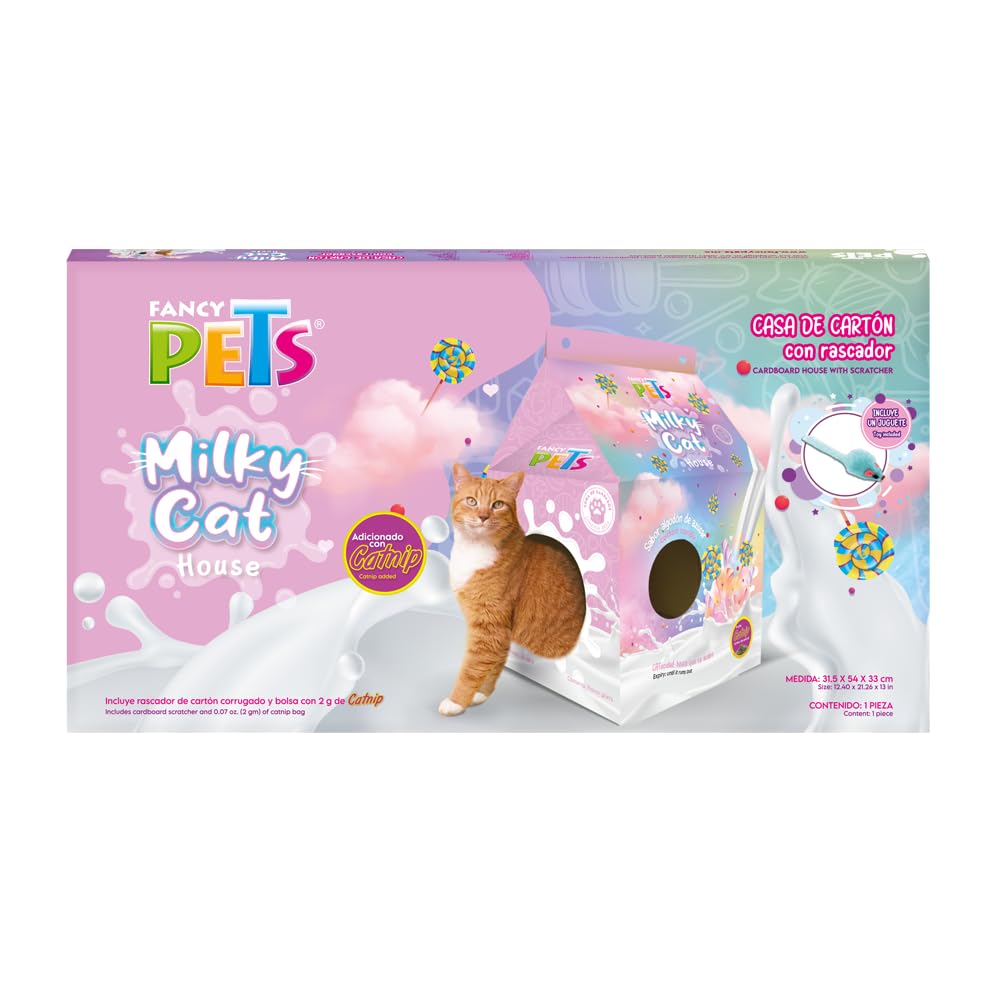 Fancy Pets Casa de Cartón con Rascador para Gatos Milky Cat Algodón de Azúcar