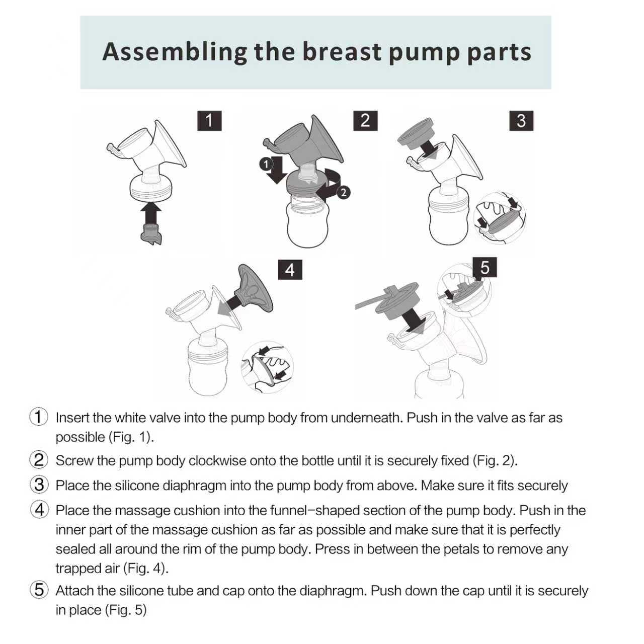 Piezas de extractor de leche compatibles con Philips Avent Comfort de doble cara; incl. Brida, válvula, tubo, almohadilla de masaje, membrana de succión, botella, tapa; no piezas originales de la