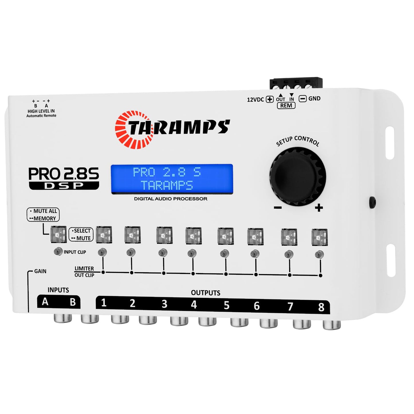 Procesador de Audio de Señal Digital Taramps Pro 2.8S Blanco Crossover con Ecualizador Gráfico de 15 Bandas y Secuenciador