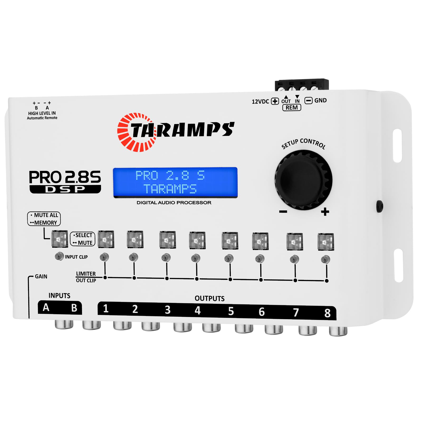 Procesador de Audio de Señal Digital Taramps Pro 2.8S Blanco Crossover con Ecualizador Gráfico de 15 Bandas y Secuenciador
