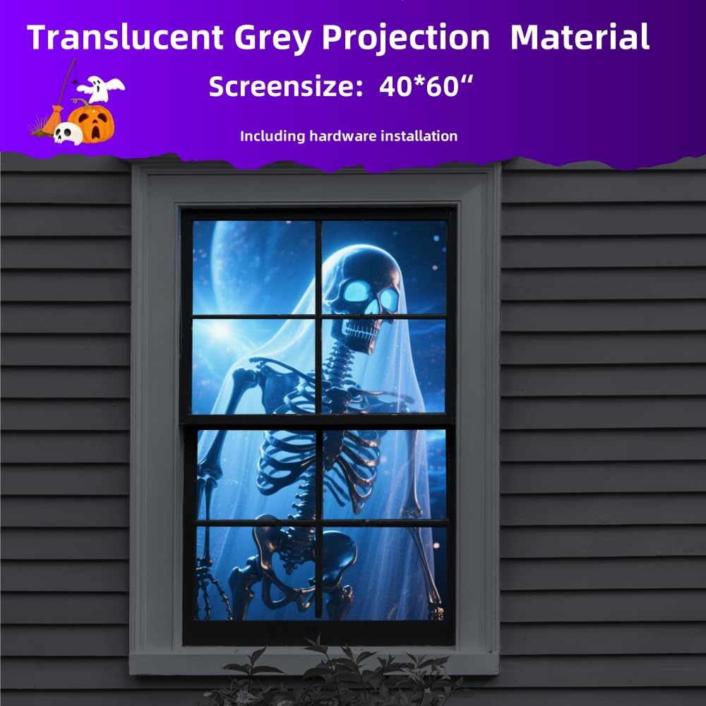 visualización de proyección trasera holográfica de Halloween de 40 x 60 pulgadas y decoración de Navidad para ventanas de departamento con kit fácil de colgar, decoración de Halloween espeluznante