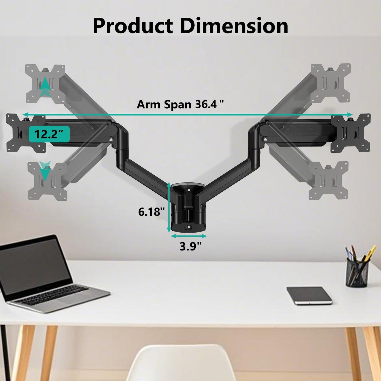 Soporte para Monitor WALI Negro Totalmente Ajustable para Pared Doble de hasta 32 Pulgadas 10 kg con Brazo y Resorte de Gas