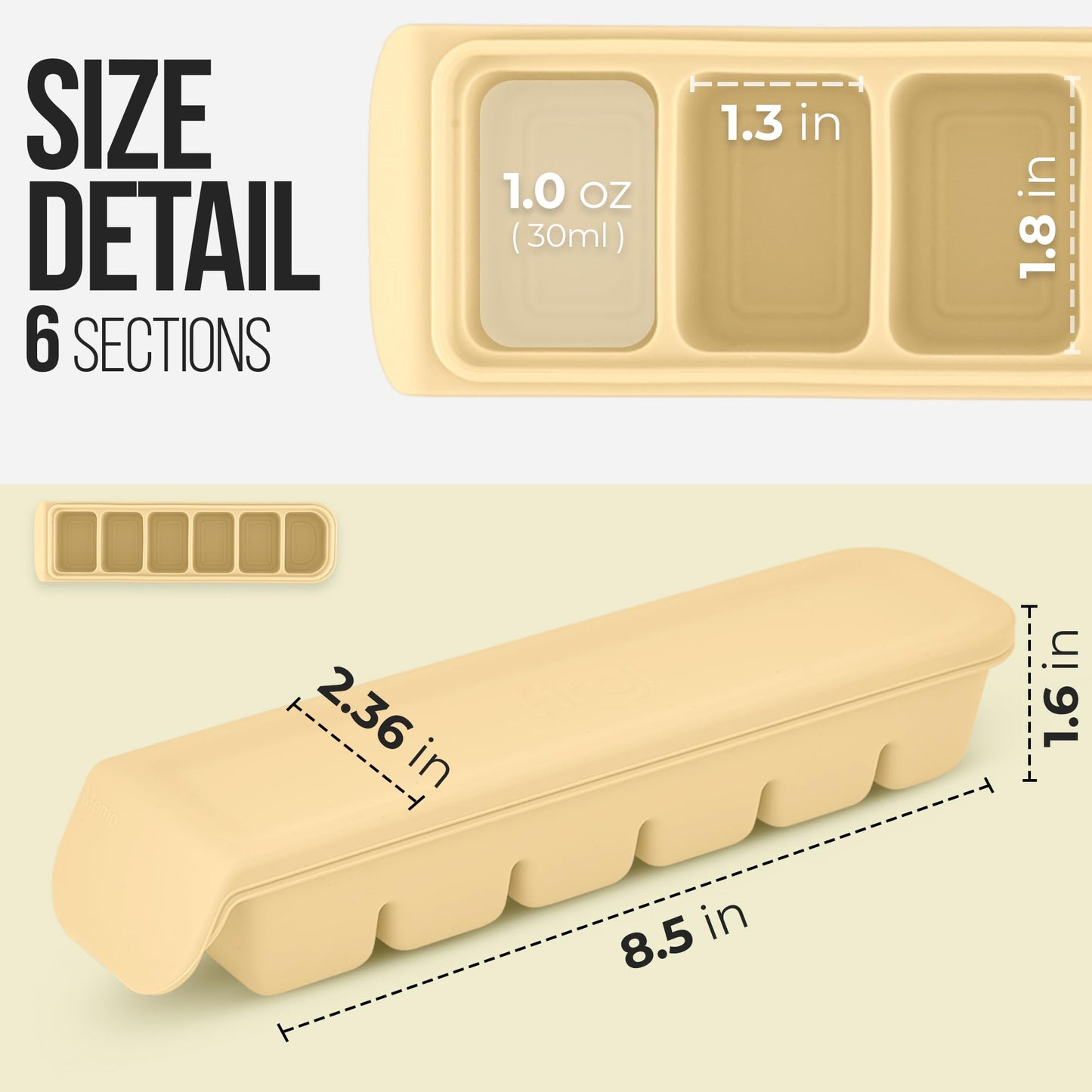 Firgi - Contenedores de silicona c/tapa p/congelador, 30 ml, 6 secciones - Moldes a prueba de fugas, no filtran olores, sin BPA; p/hielo, alimentos caseros, leche materna, purés, verduras; beige
