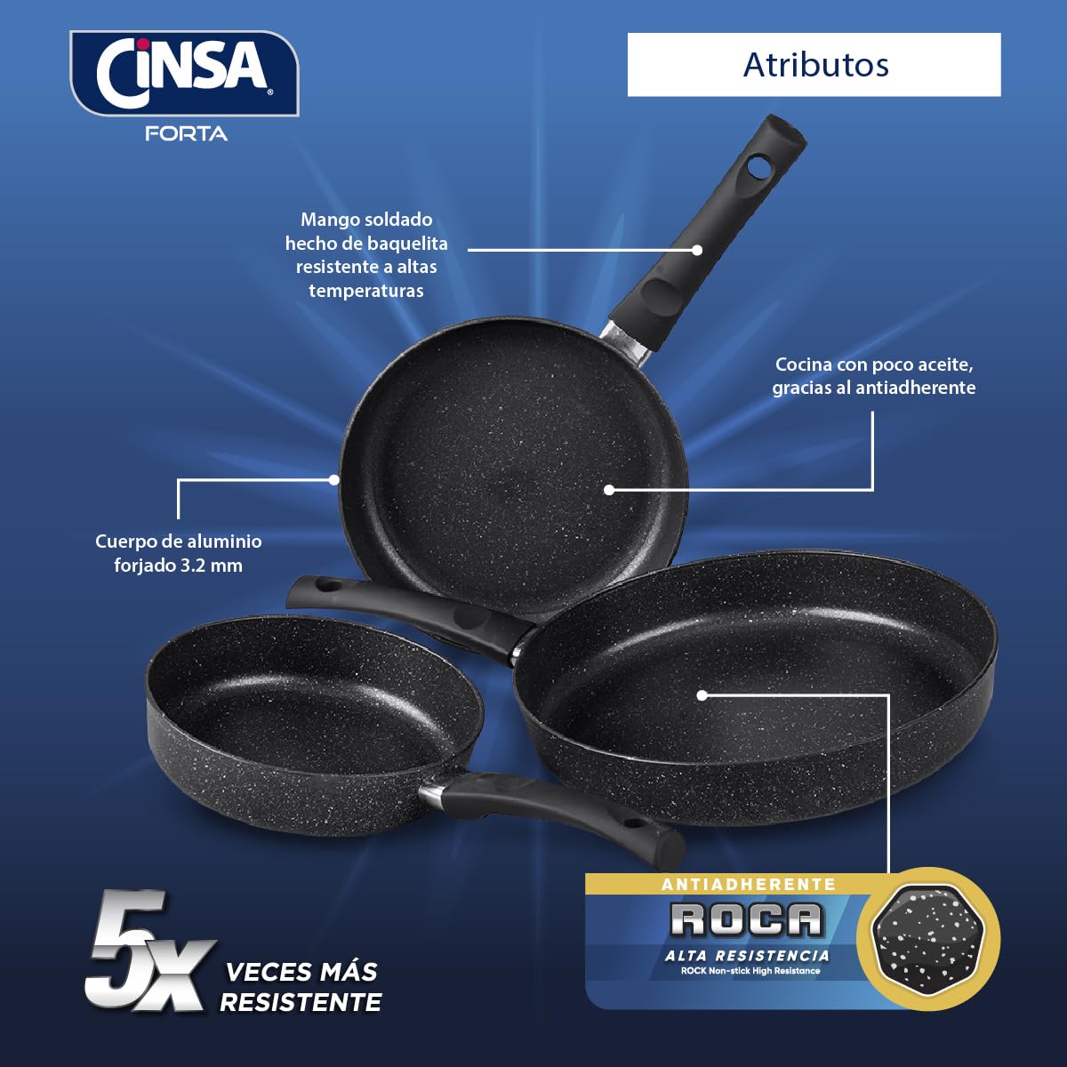 Cinsa Bateria de cocina Forta Roca 5 piezas de Aluminio Forjado (Bateria 5 piezas)