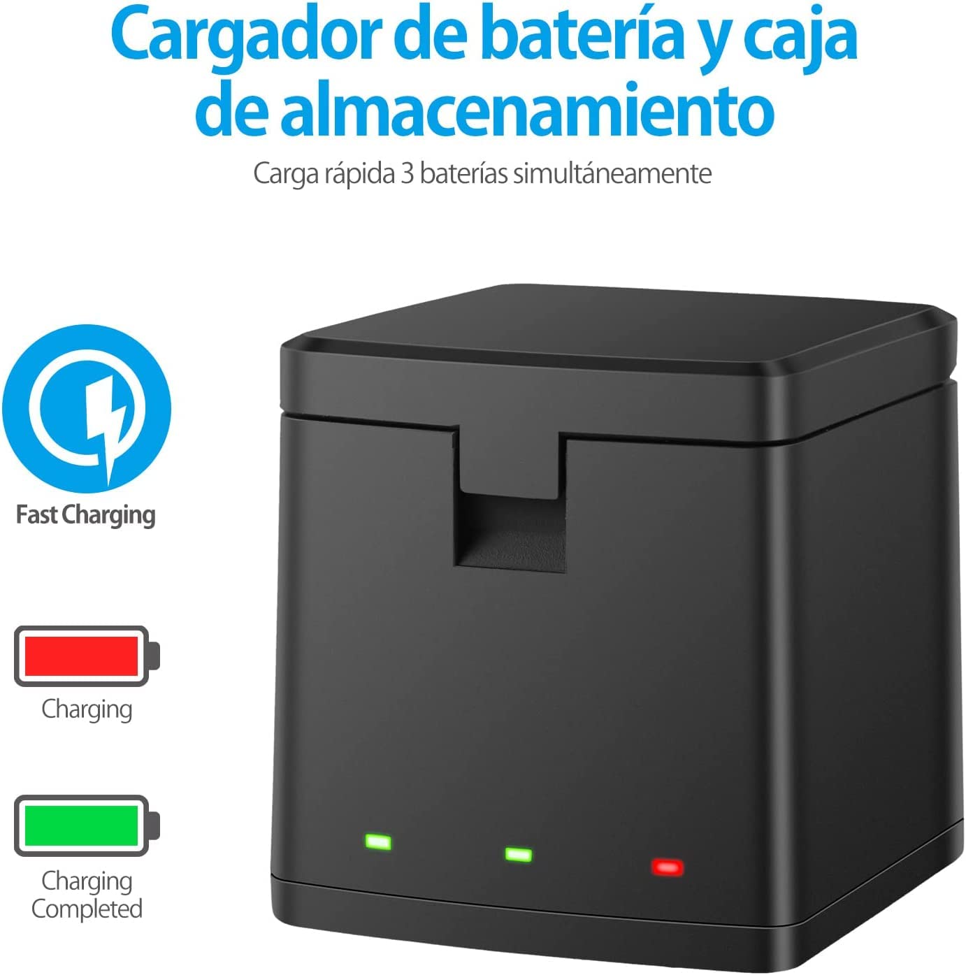 Baterías PHTEGI Gopro Hero 12/11/10/9 Black 1800mAh con Cargador rápido USB 3 Canales Paquete de 2
