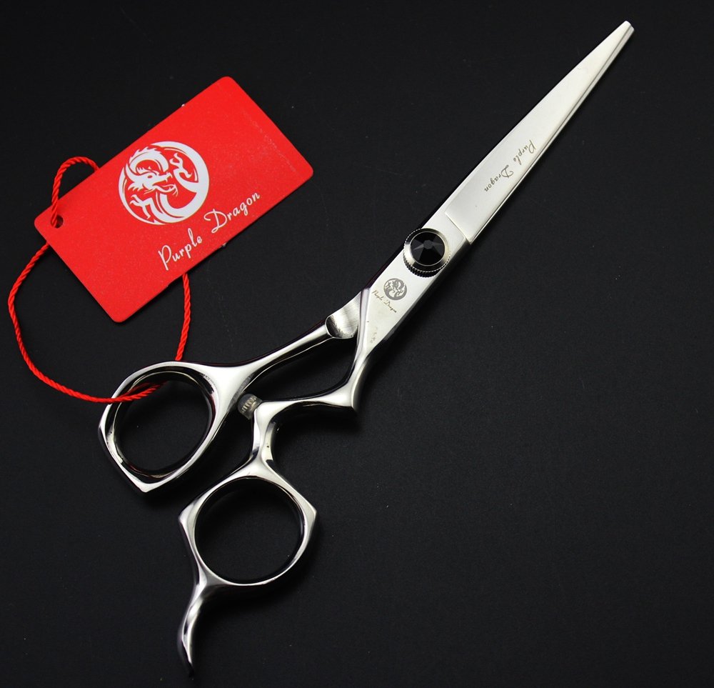Purple Dragon Tijeras de Corte de Cabello 6.0 Pulgadas Acero Inoxidable Japonés 440C Filo Afilado Color Plata con Bolsa - Perfectas para Barbero, Salón y Peluquero