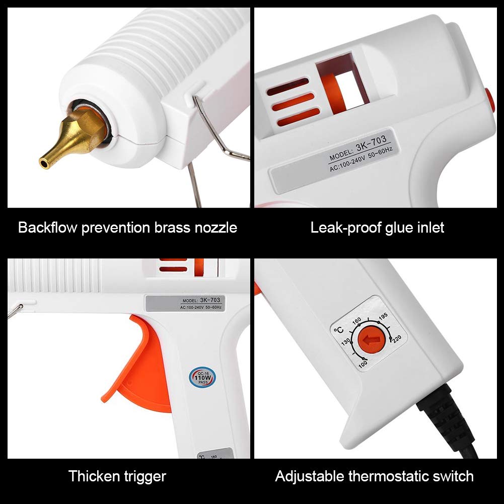 Fdit - Hot Melt Pistola de pegamento resistente ajustable temperatura de fusión pistola de pegamento 110 W tamaño completo Flexible disparador para Manualidades