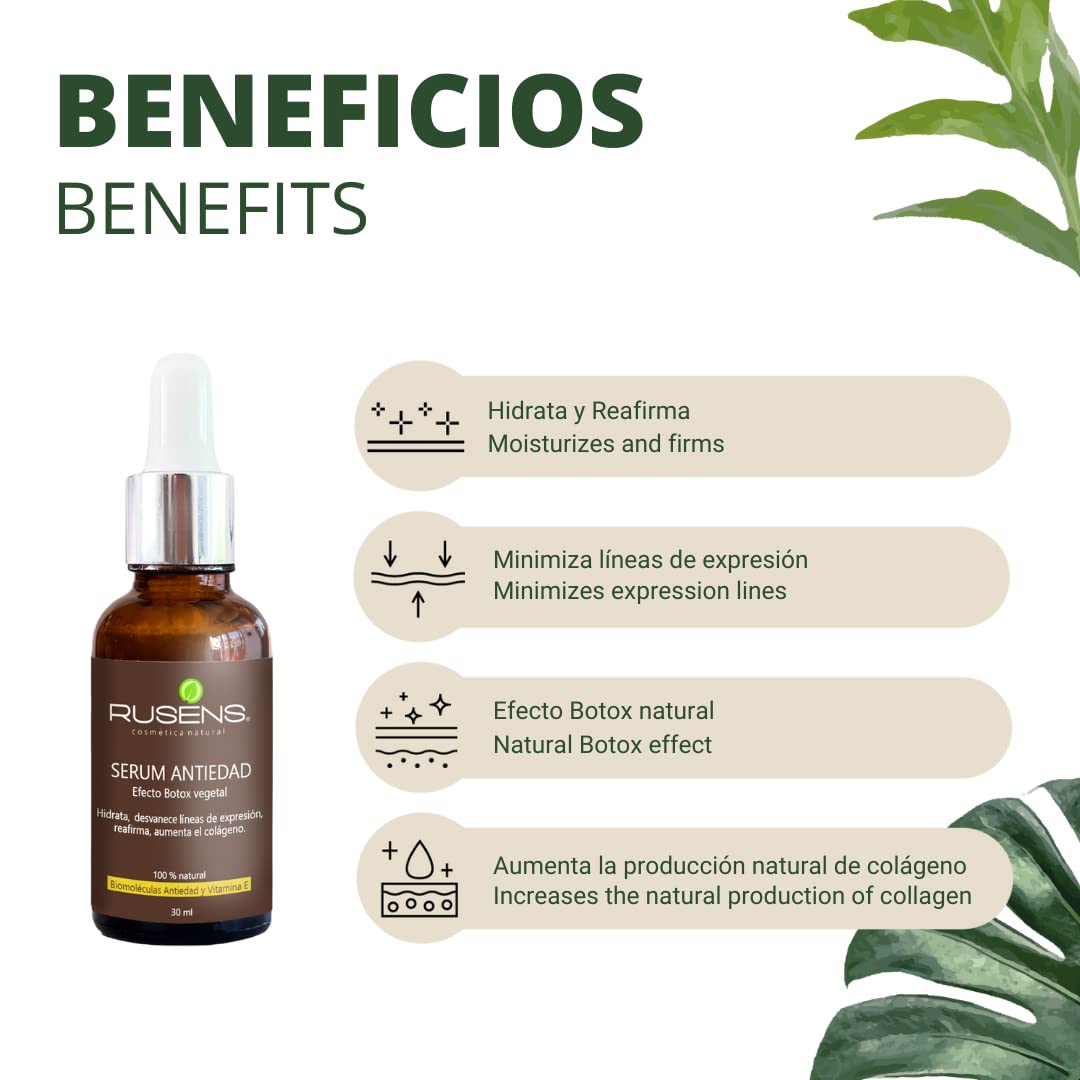 Rusens - Serum Antiedad Ácido Hialurónico 100% natural con Efecto Tensor. Activa Colágeno y Elastina