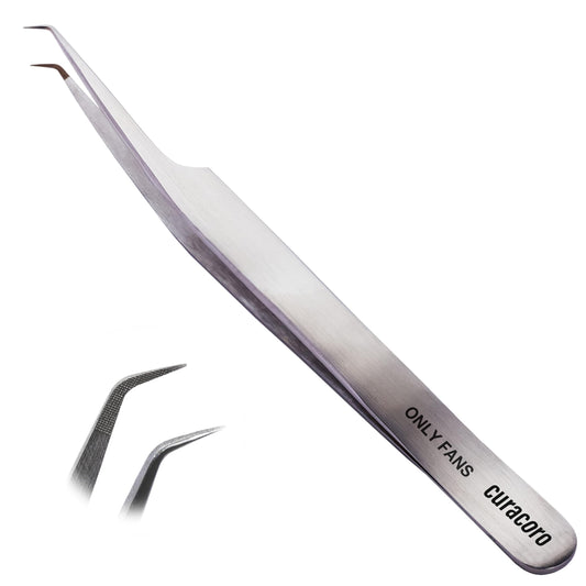 Curacoro Pinza de pestañas – Pinzas profesionales y de precisión para extensiones de pestañas, multiformas y propósitos, pinzas para volumen, aislamiento y pestañas clásicas (plata, solo ventilador)