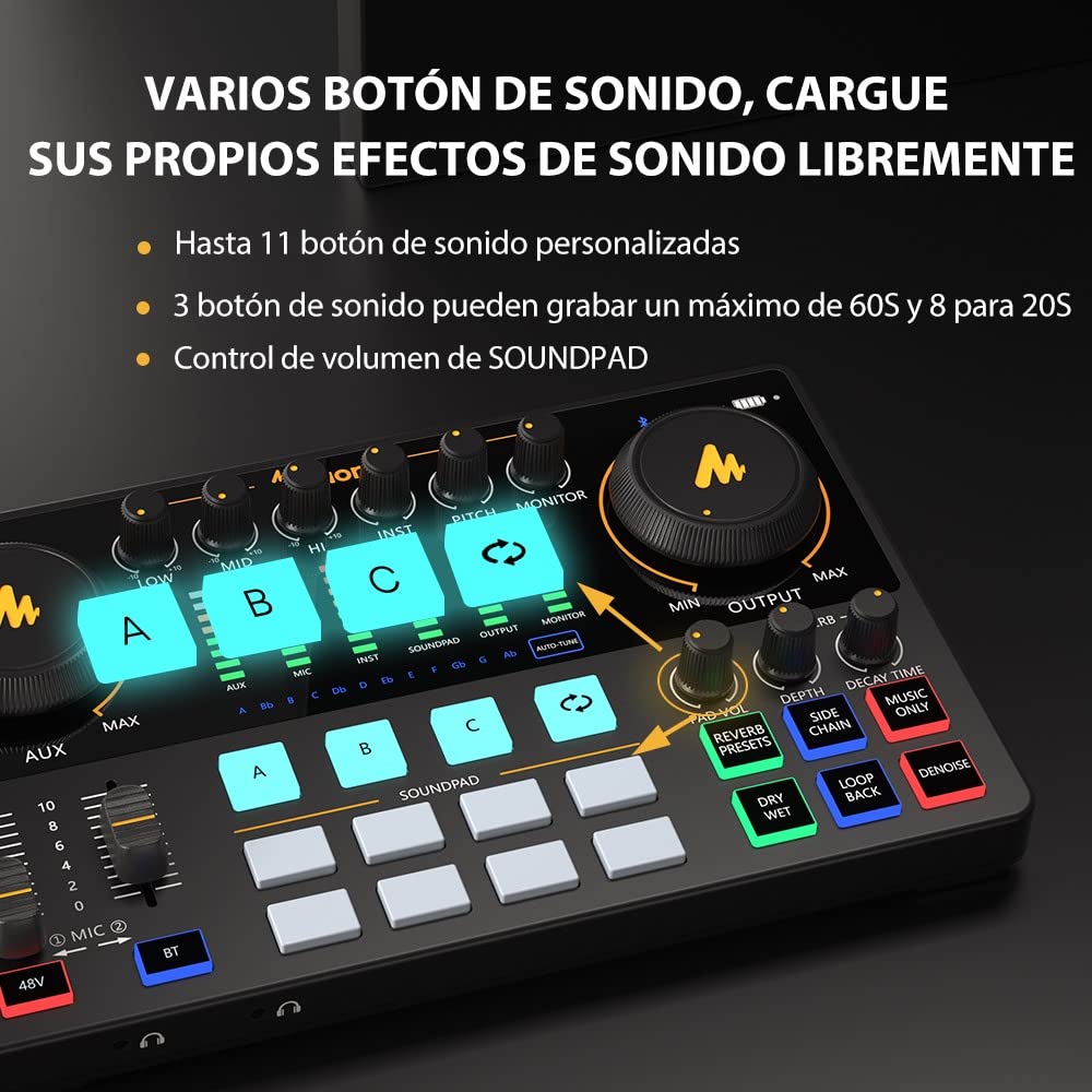 MAONO Mezcladora Interfaz de Audio con Micrófono Condensador XLR, Caster Podcast Studio Kit Todo en Uno para Grabación, Streaming, voz en off, Youtube, DJ, PC, Guitarra (AME2A)
