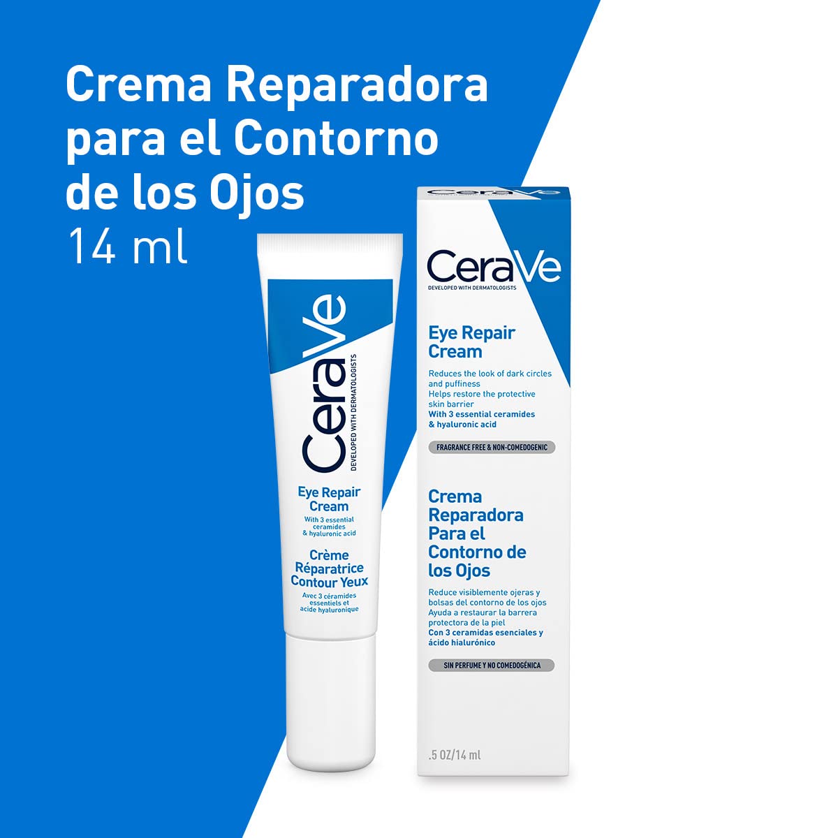 CeraVe Limpiadora Crema-Espuma Hidratante Facial Diaria para Piel Normal a Seca 236ml + Crema Reparadora para el Contorno de Ojos |14gr| Crema hidratante de ojos para bolsas y ojeras
