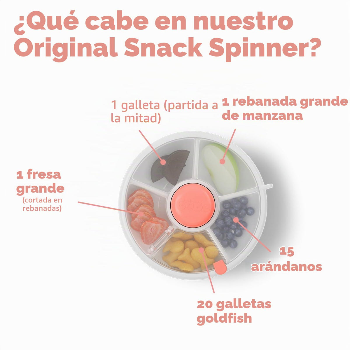GoBe Paquete de Spinner Pequeño para Snacks de Niños con Correa de Mano y Hoja de Adhesivos - Contenedor de Aperitivos Reutilizable con Dispensador de 5 Compartimentos y Tapa | Libre de BPA/PVC | Apto