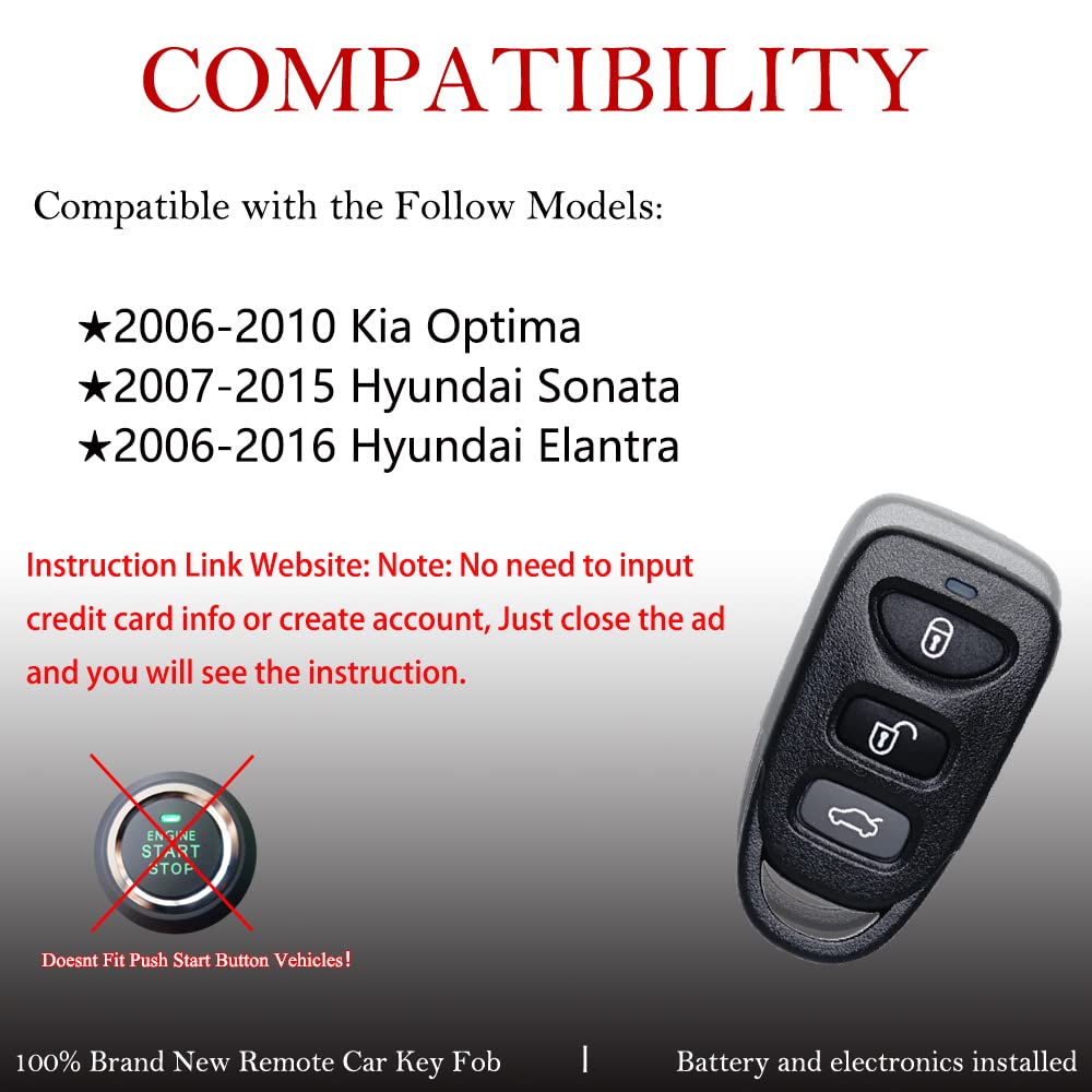MechanMagic Llave de repuesto para mando a distancia Hyundai Elantra 2006-2016/Sonata 2007-2015/Kia Optima 2006-2010 OSLOKA-950T/310T/360T Control remoto de entrada sin llave 315MHz