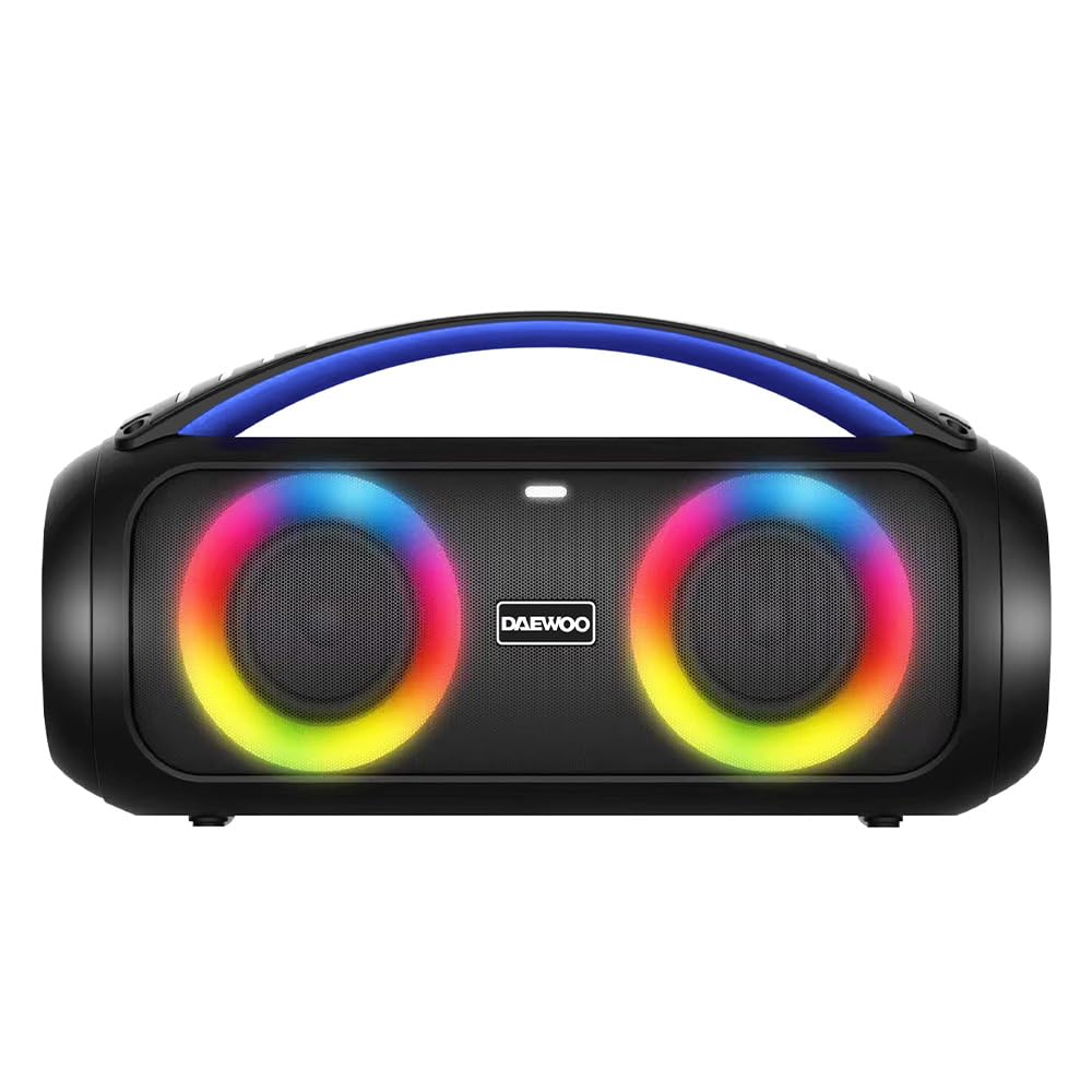 Select Sound Daewoo Bocina Portátil TWS Bass Boost Subwoofer Bluetooth Recargable, Sonido Envolvente, Luces Led contra Salpicaduras, Aux 3.5mm, Puerto USB y TF Micro SD, Radio FM