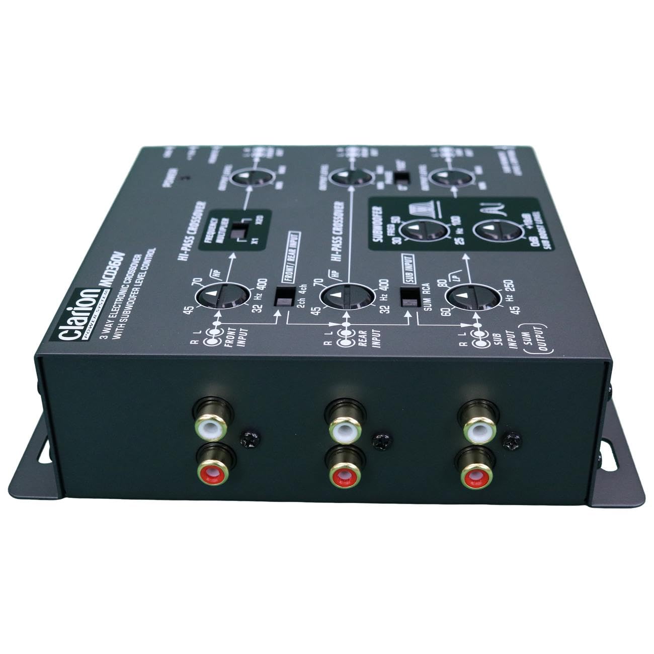 Clarion MCD360V 3 Vías 6 Canales RCA Entradas Crossover Electrónico Control Nivel Subwoofer Remoto Salida Nivel Ajustable Subwoofer Delantero Trasero