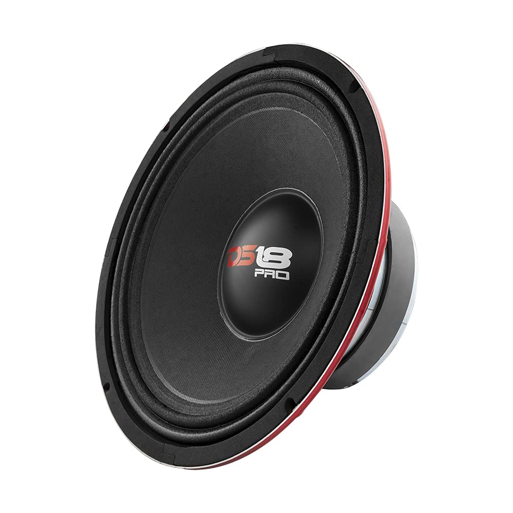 DS18 PRO-X10M Loudspeaker - 10", Midrange, Red Steel Basket, 600W MAX, 300W RMS, 8 Ohms - Premium Quality Audio Door Speakers for Car or Truck Stereo Sound System (1 Speaker)