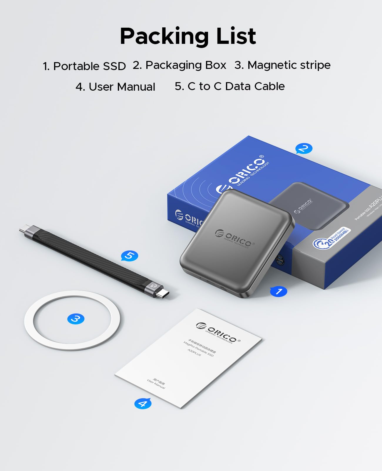 Unidad de Estado Sólido SSD 2 TB ORICO Gris Magnética hasta 2000 MB/s para Smartphone, Tablet y Ordenador