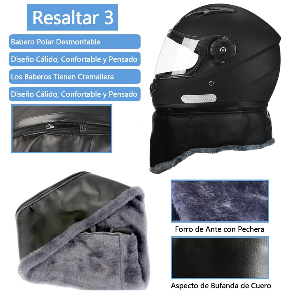 Casco de Moto para Motocicleta Integral Ajustable - Casco Motocicleta Integral con Lente antivaho HD, Babero de vellón extraíble Respirable y Ligero Matte Abatible Todas Las Tallas, Talla Única