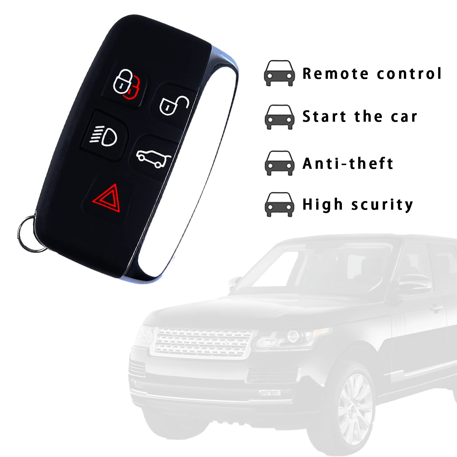 Llavero de repuesto de 5 botones para coche, control remoto de entrada sin llave, compatible con Ranger Rover 2012-2017, Sport, Evoque/Land Rover LR2/LR4 (KOBJTF10A), paquete de 1