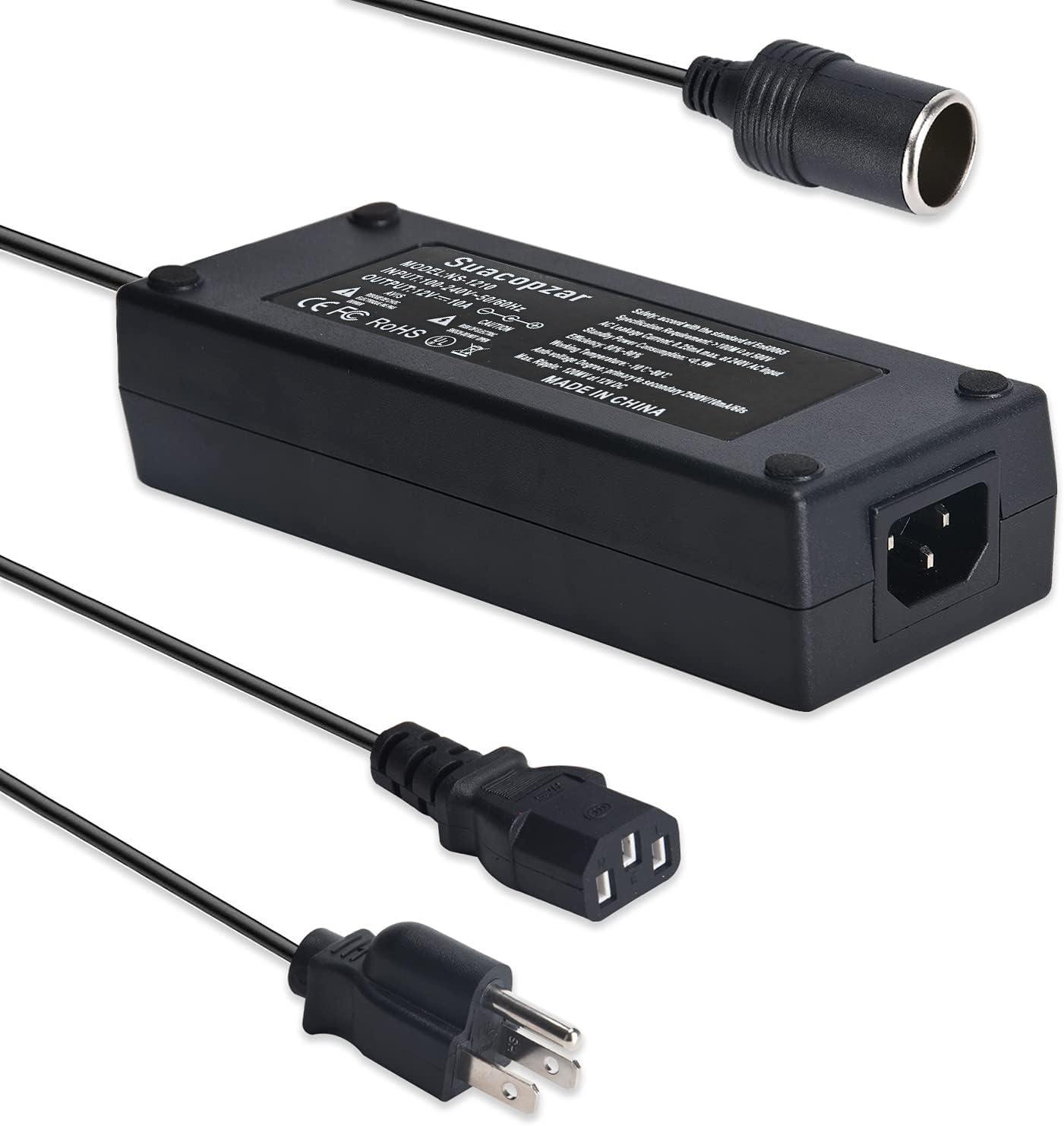 Convertidor Suacopzar 10 Pies Negro con Fuente de Alimentación de 110 V a 12 V para Coche
