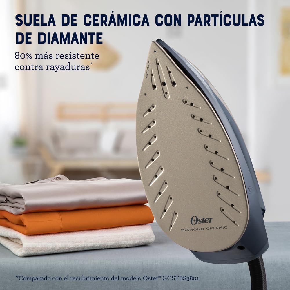 Plancha 2 en 1 con Central de Vapor Oster® con Suela de Cerámica con Partículas de Diamante, Potente y Antiadherente