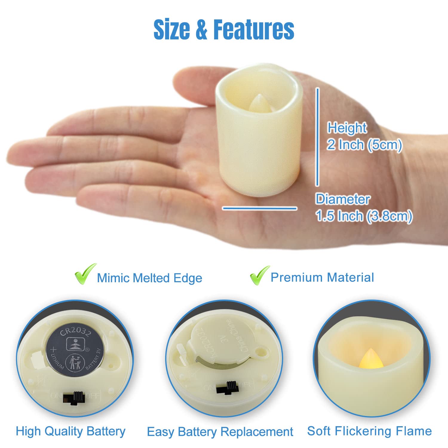 CANDLE IDEA - Velas votivas LED sin llama, paquete de 24 unidades, 3.81 x 5.08 cm, funciona con pilas, luces de té eléctricas sin llama, velas falsas a granel para bodas, Navidad, decoraciones de