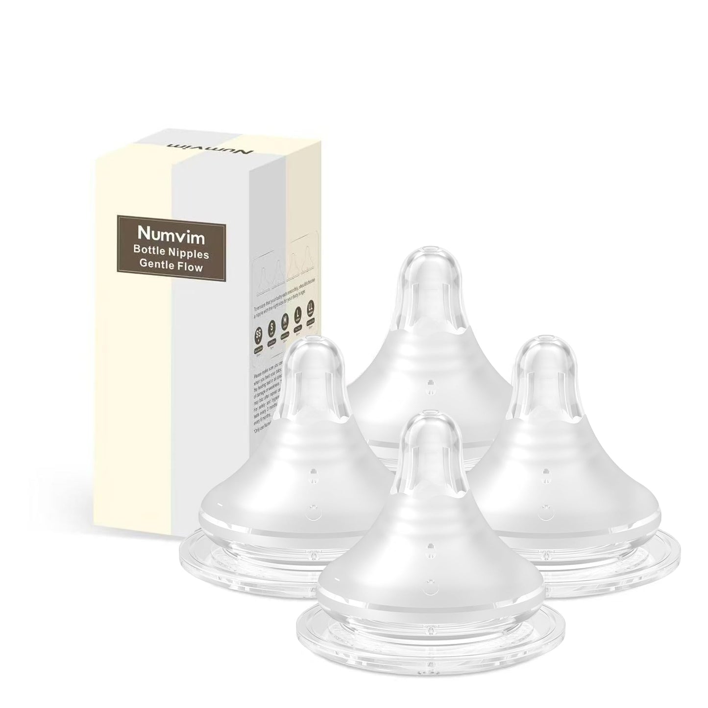 NUMVIM Mamila para Biberón de Silicona con Punto de Sujeción, Flujo Suave, Sensación Natural (6m+, L, 4 Piezas)