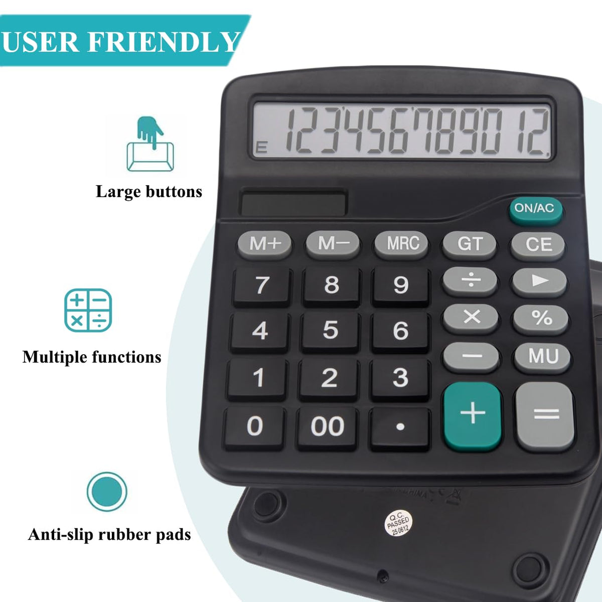 Calculadora Básica de Oficina para Computadora con Pantalla Grande de 12 Dígitos y Energía Solar Dual