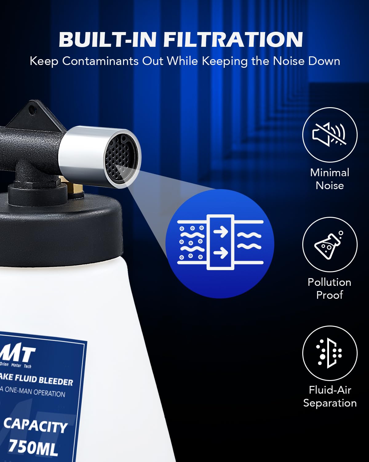 Kit de Purga de Frenos Neumáticos Orion Motor Tech 0,8 qt con Adaptadores de Cilindro Maestro para Purga Eficiente