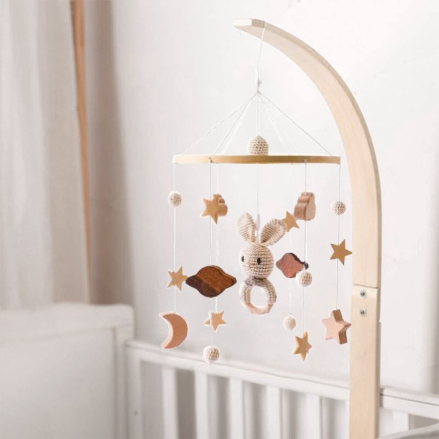 Móvil para bebé, cuna móvil para niños y niñas, nubes 3D, conejo, animales, móvil para cuna, campanillas de viento, habitación de niños, decoración de guardería (B)
