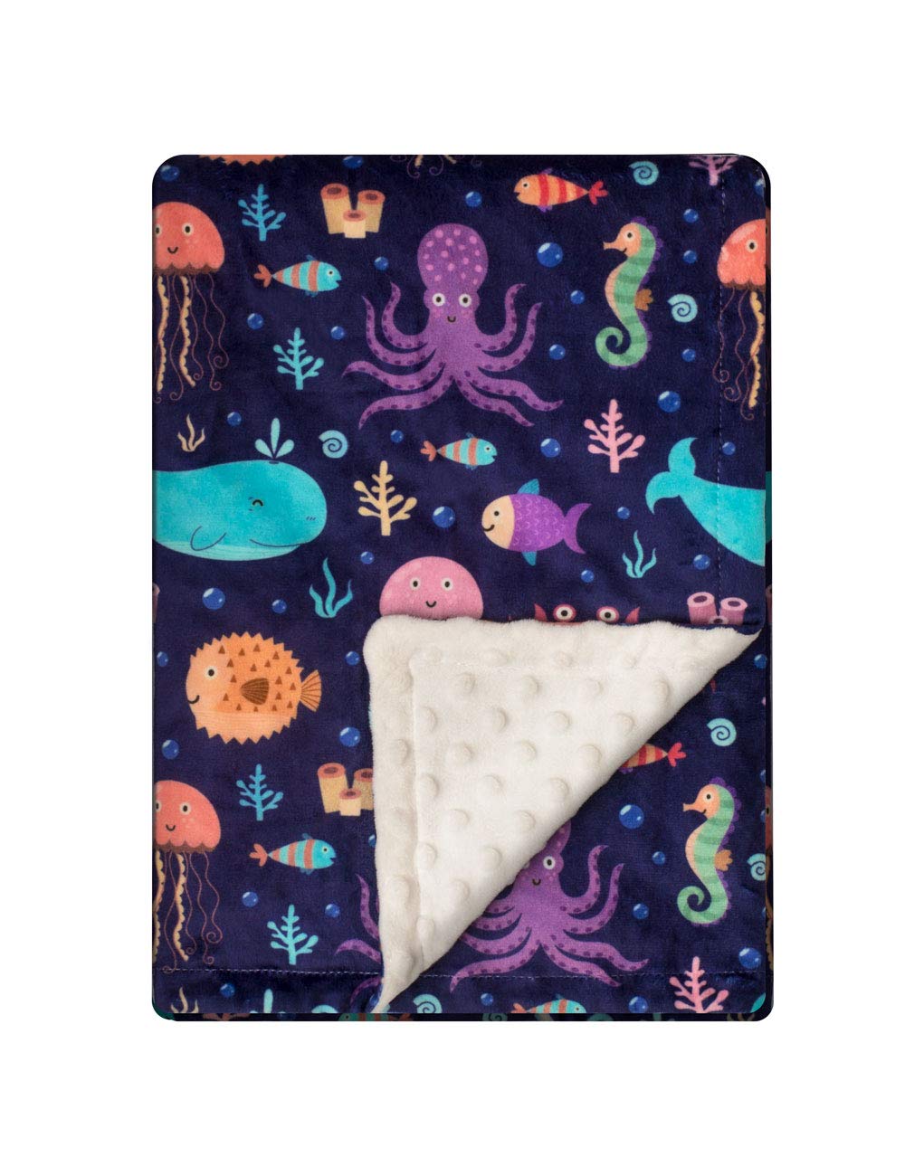 BUTTZO Manta de doble capa de felpa suave, manta con respaldo, punteado, para recién nacido, bebé, niño, niña, regalos para baby shower, 76 x 102 cm, ballena marina